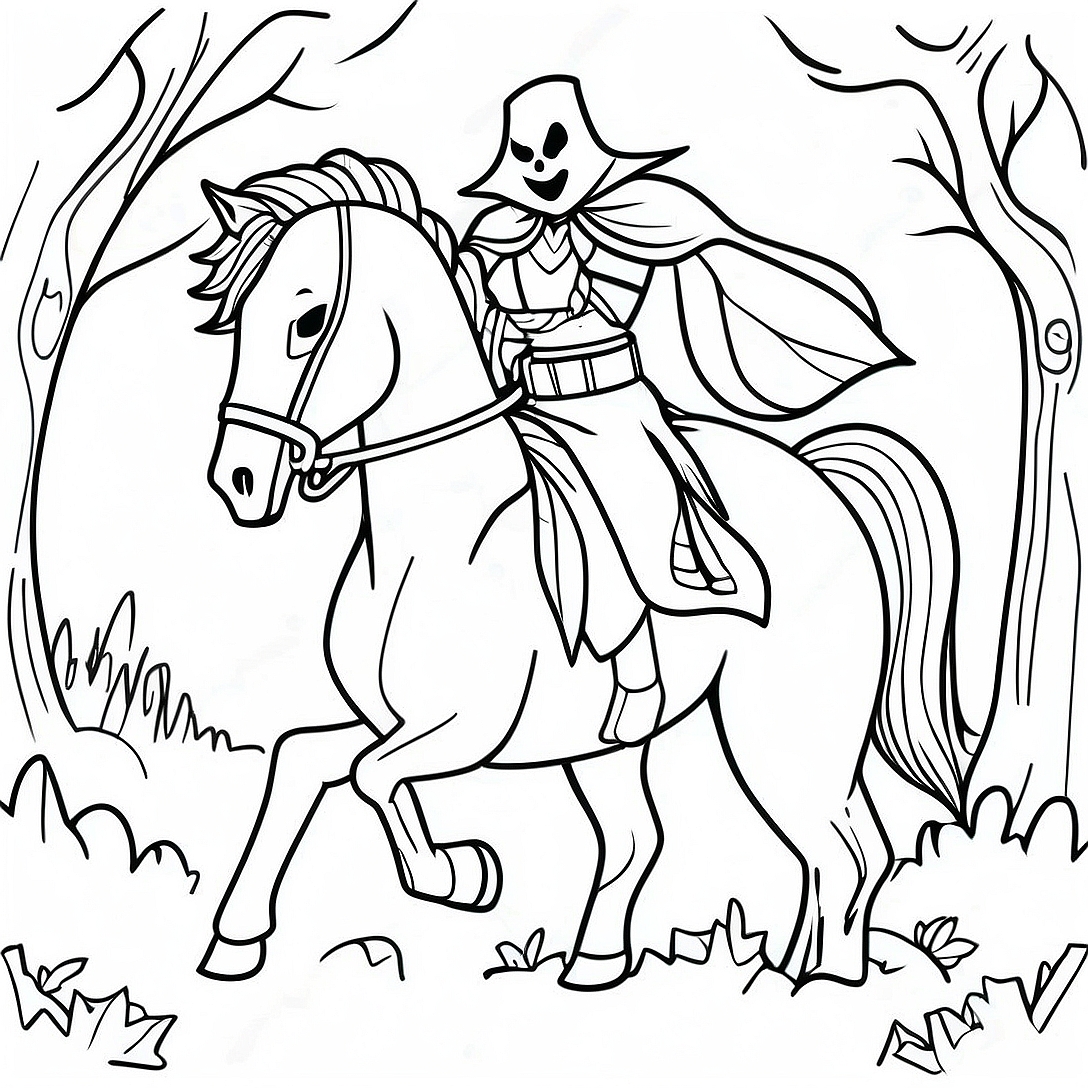 Headless Horseman Spooky Coloring Page | Headless Horseman coloring page