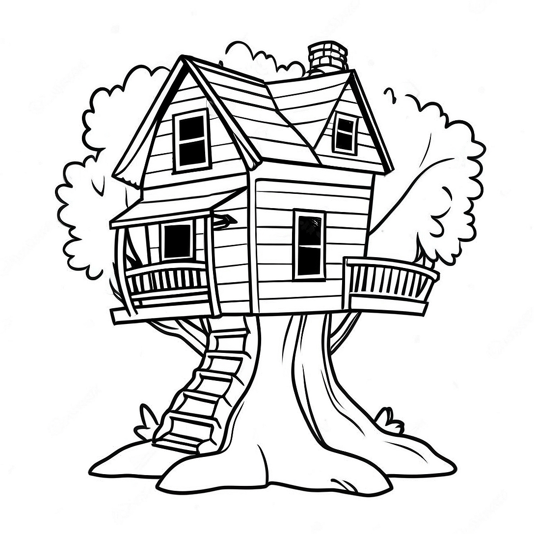 Tree House Adventure Coloring Page | Tree House coloring page