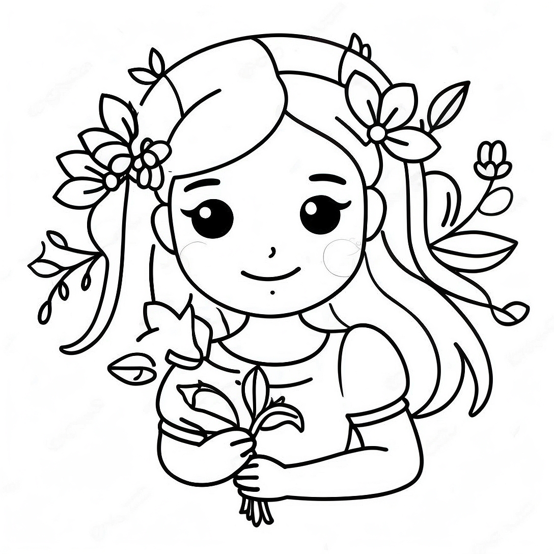 Flower Girl with Beautiful Bouquet Coloring Page | Flower Girl coloring page