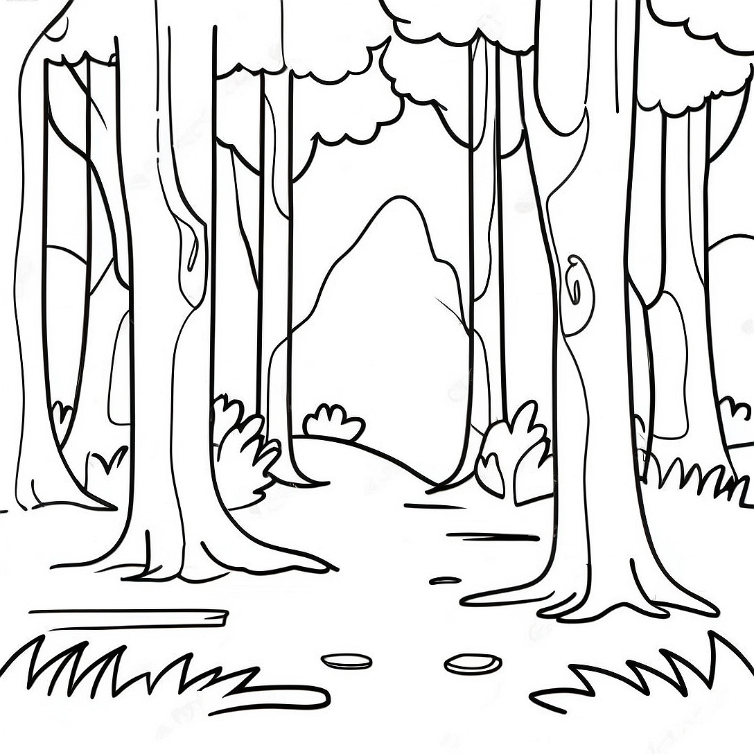 Serene Forest Landscape Coloring Page | Realistic Landscape coloring page