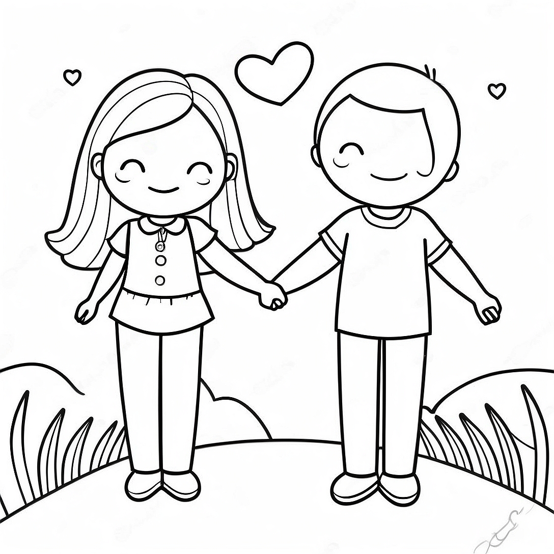 Cute Couple Holding Hands Coloring Page | Boyfriend Girlfriend Cute Couple coloring page