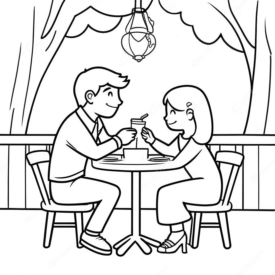 Adorable Boyfriend and Girlfriend on a Date Coloring Page | Boyfriend Girlfriend Cute Couple coloring page