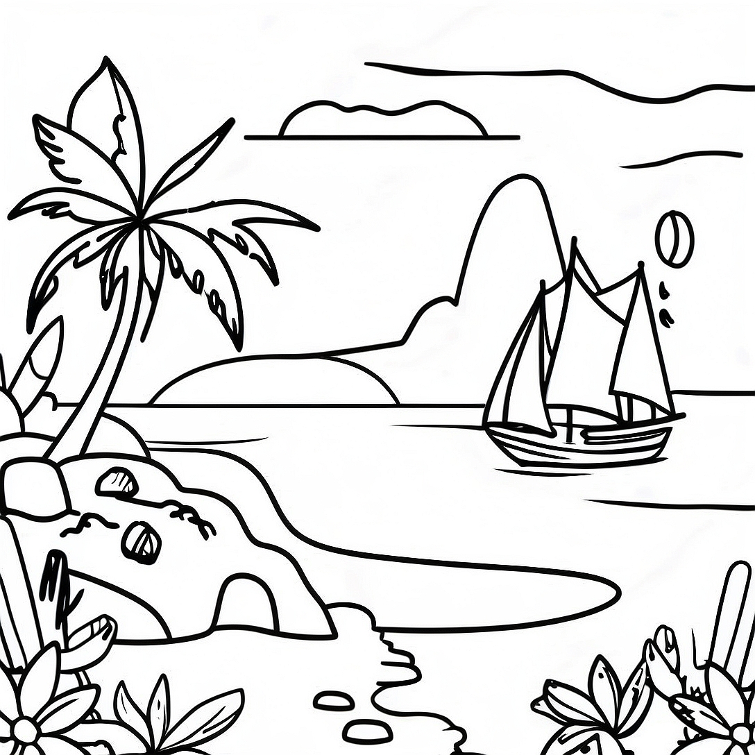 Island Paradise Coloring Page | Island coloring page