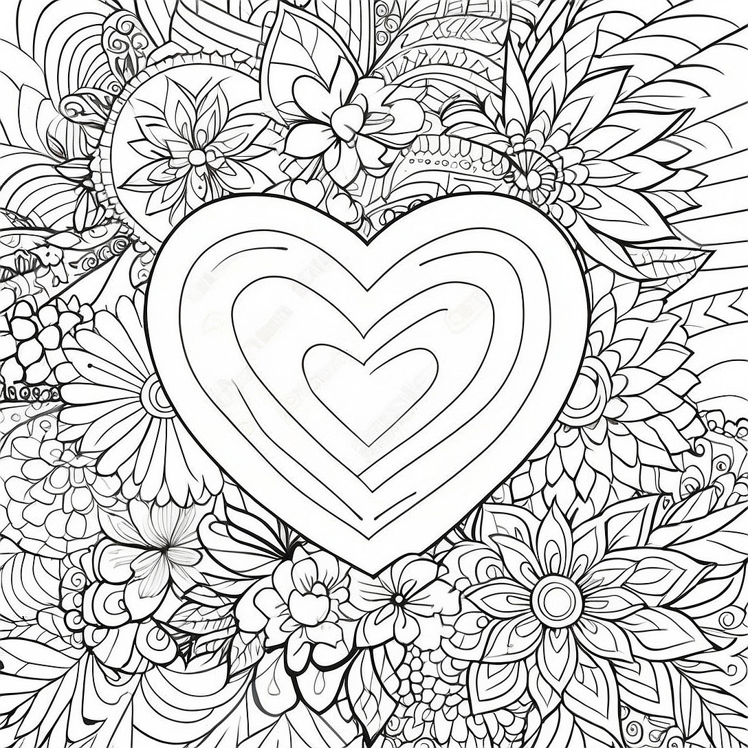 Valentine's Day Heart Mandala Coloring Page | Valentines Day for Adults coloring page