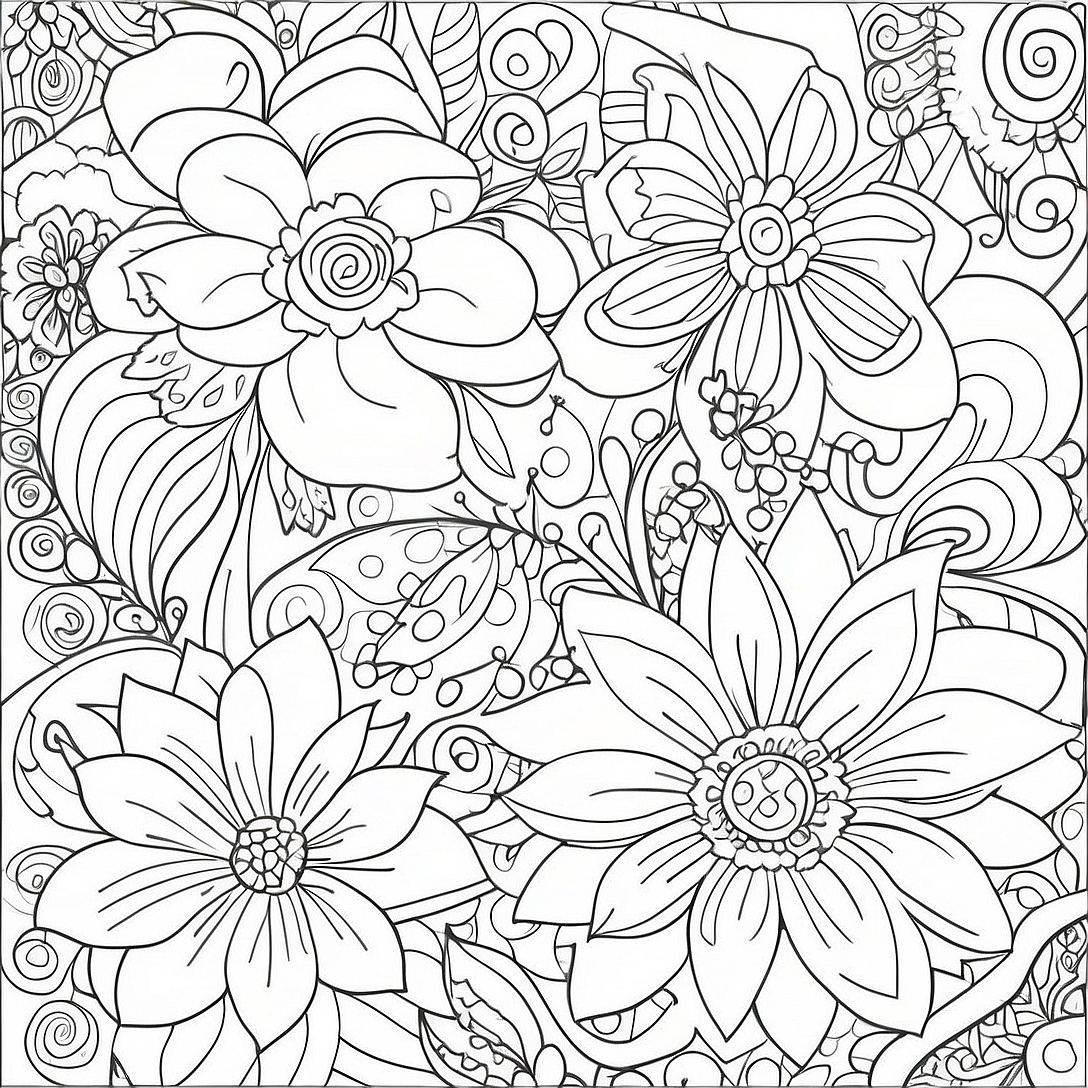 Romantic Floral Patterns Coloring Page | Valentines Day for Adults coloring page