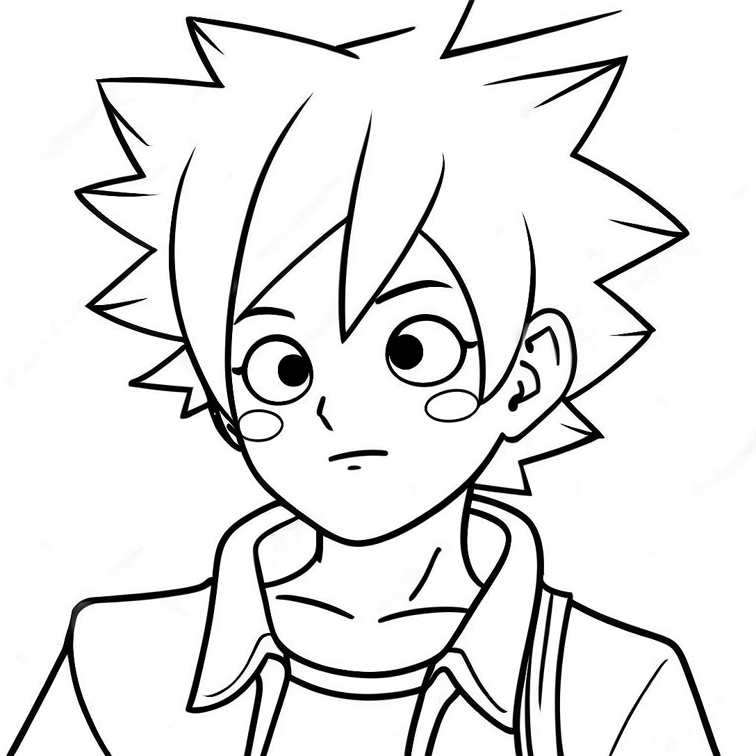 Full Body Anime Boy with Spiky Hair Coloring Page | Full Body Anime Boy coloring page