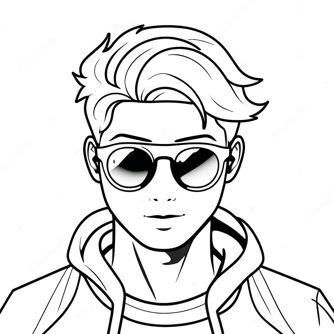 Cool Anime Boy with Sunglasses Coloring Page | Full Body Anime Boy coloring page