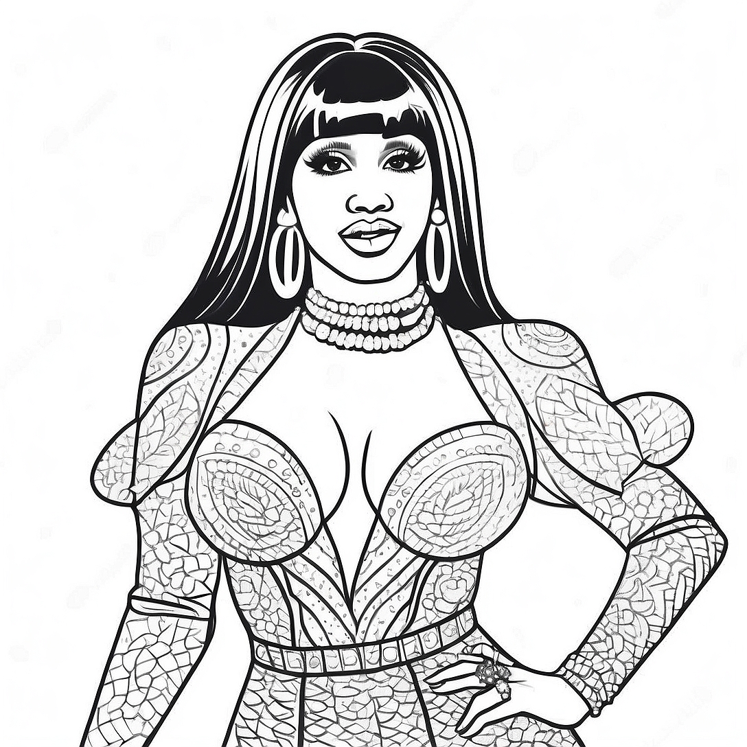 Cardi B in Sparkly Outfit Coloring Page | Cardi B coloring page