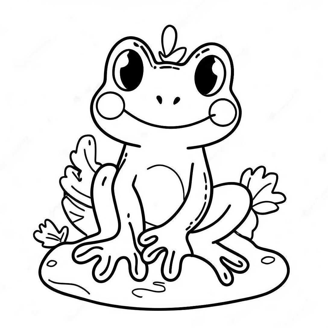 Cute Frog Sitting on a Colorful Mushroom Coloring Page | Frog and Mushroom coloring page