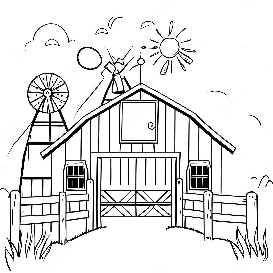 Charming Barn Scene Coloring Page | Realistic Farm coloring page