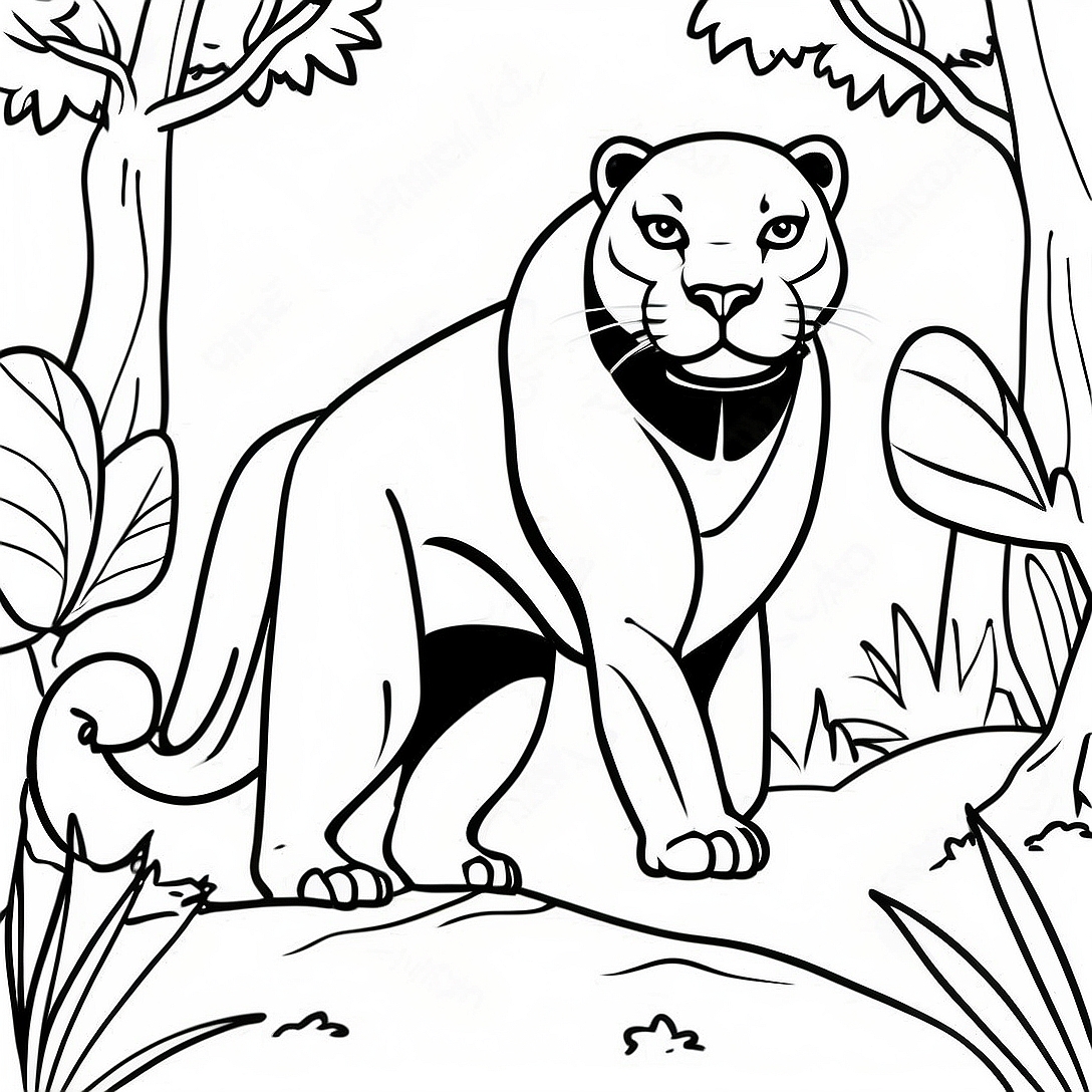 Majestic Black Panther in Jungle Coloring Page | Black Panther Animal coloring page