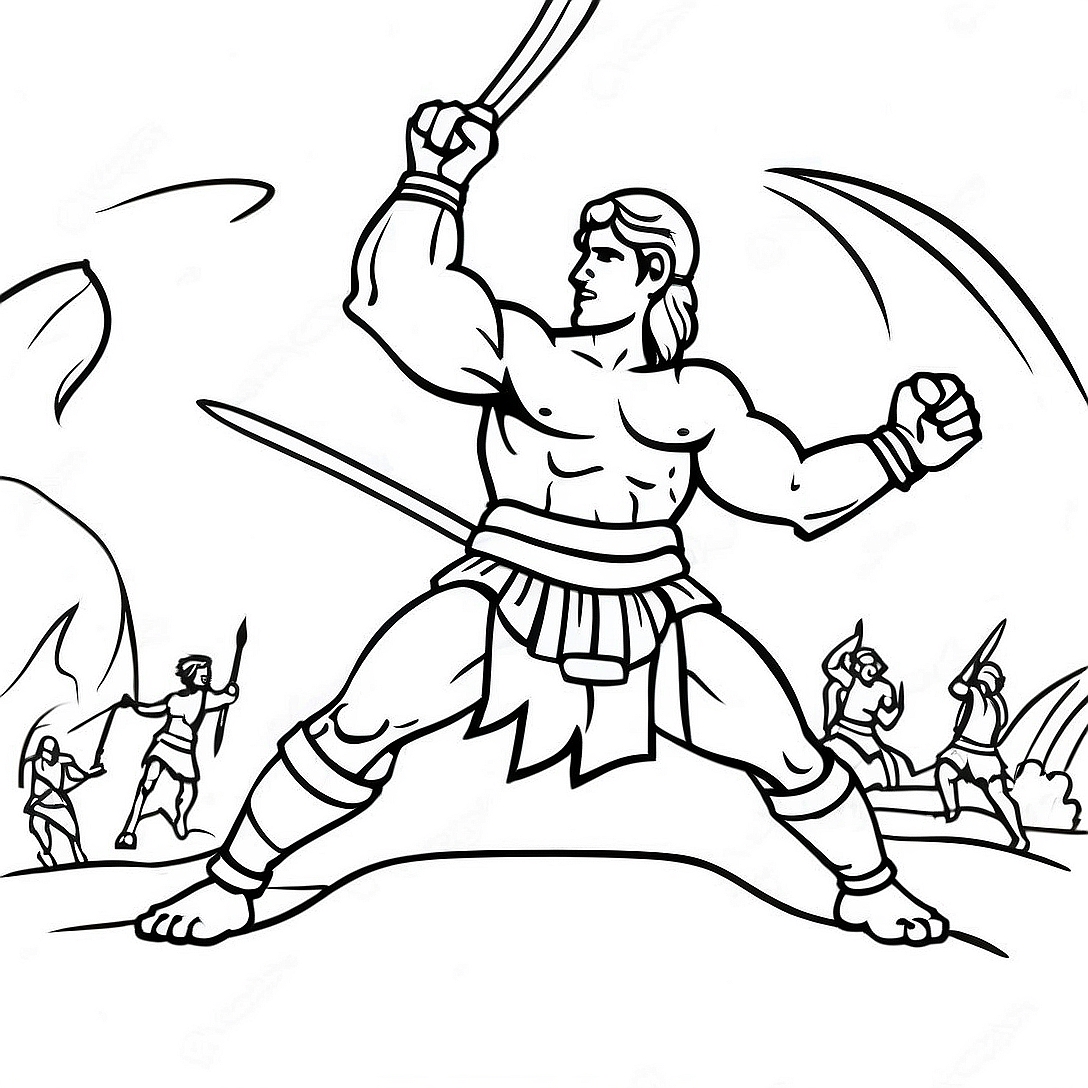 David and Goliath Epic Battle Coloring Page | David and Goliath coloring page