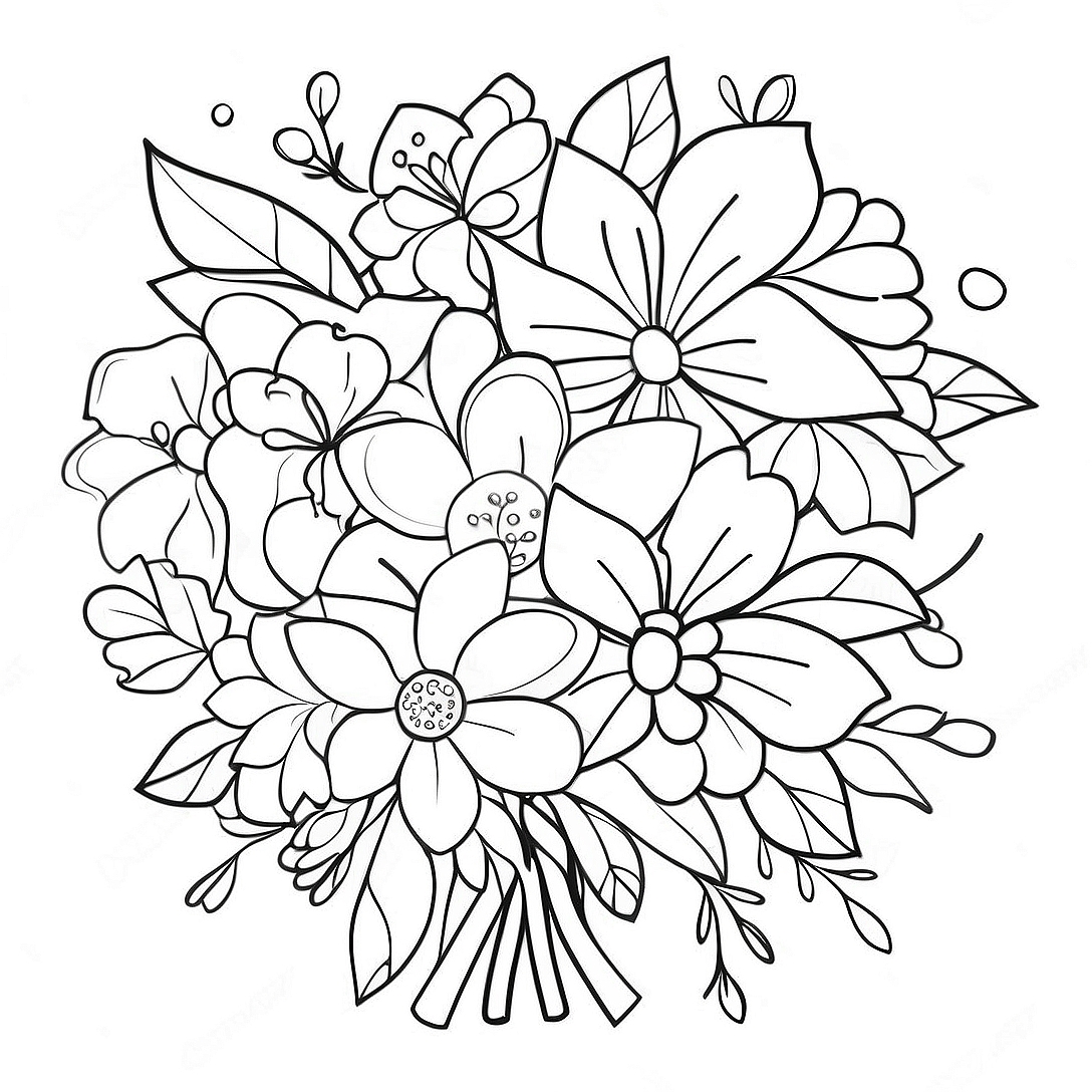 Beautiful Flower Bouquet Coloring Page | Flower Mothers Day coloring page