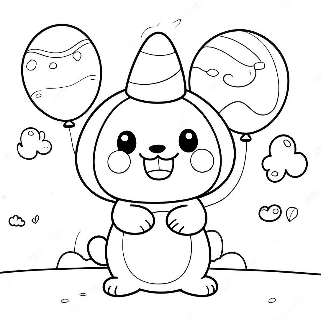 Cute Pochacco with Balloons Coloring Page | Pochacco coloring page