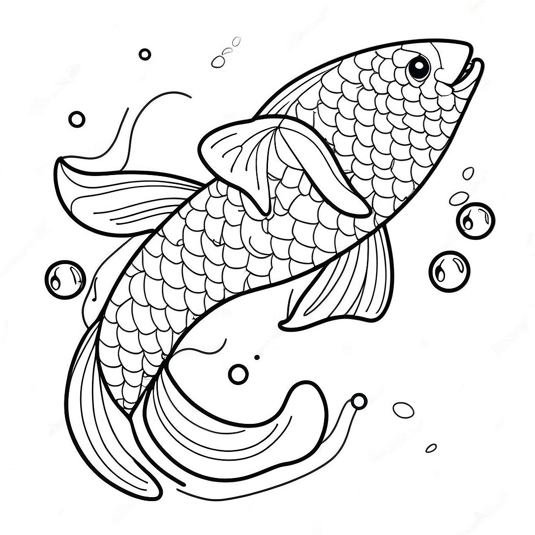 Playful Koi Fish Splashing Water Coloring Page | Koi Fish Adventures coloring page