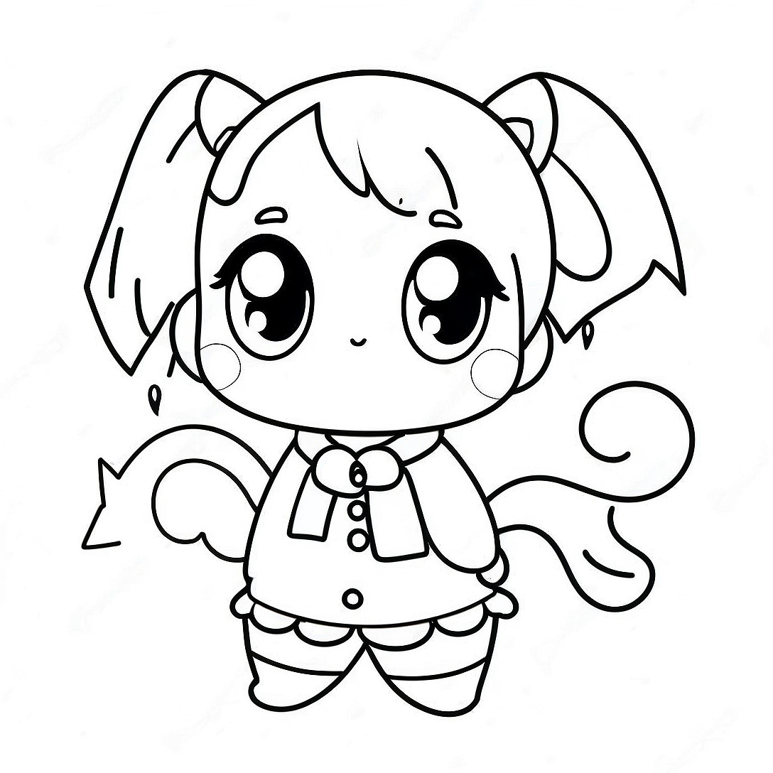 Kawaii Cute Anime Character Coloring Page | Kawaii Cute Anime coloring page
