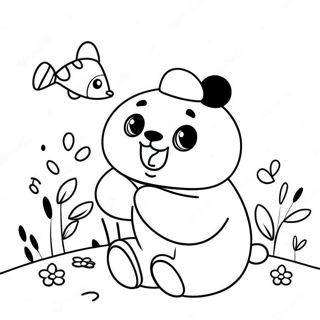 Cute Mimi Panda Playing with Friends Coloring Page | Mimi Panda coloring page