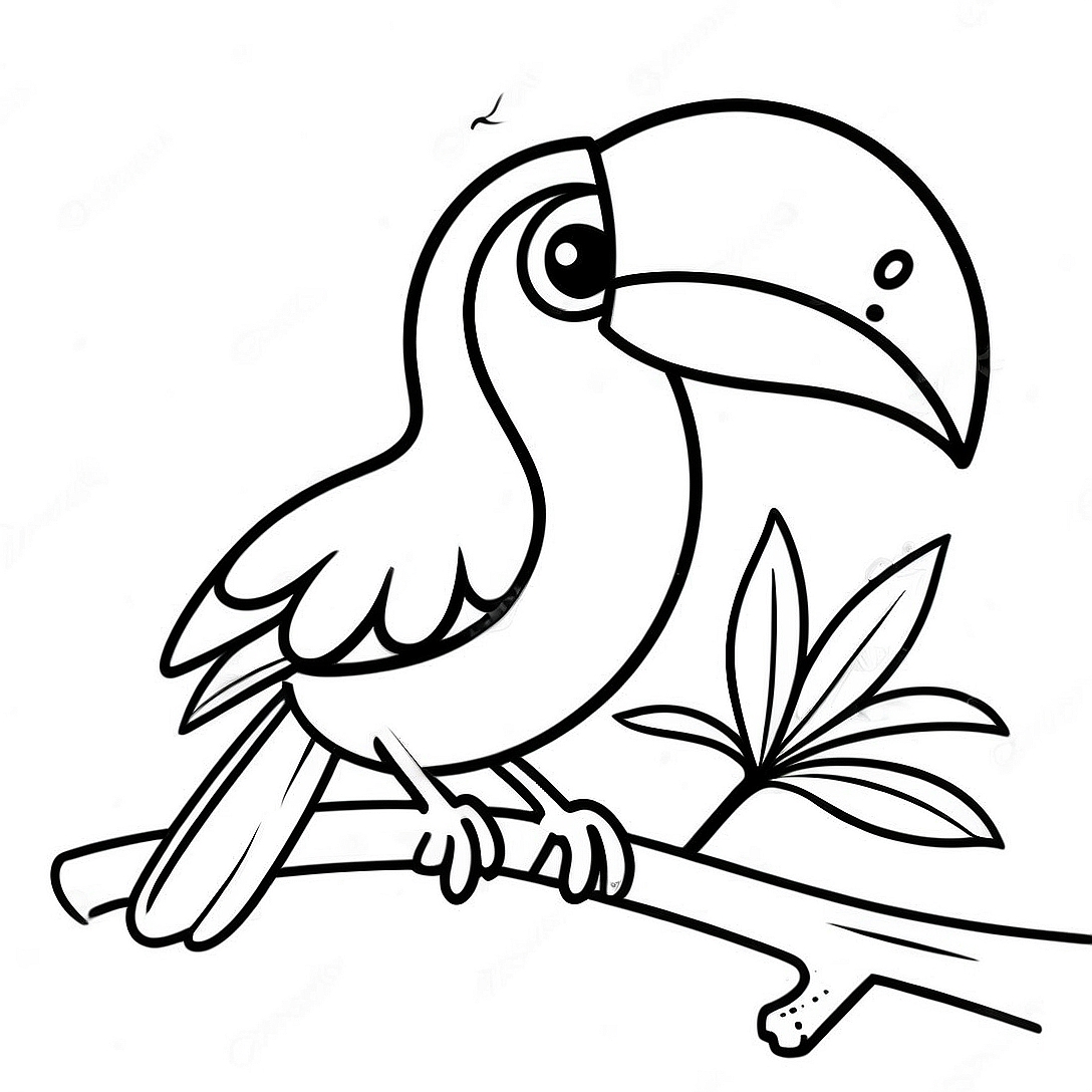 Colorful Toucan Perched on a Branch Coloring Page | Toucan coloring page