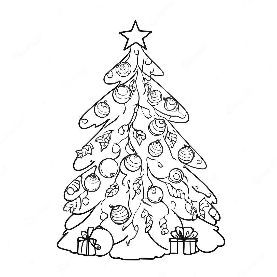 Yule Tree with Colorful Ornaments Coloring Page | Yule coloring page