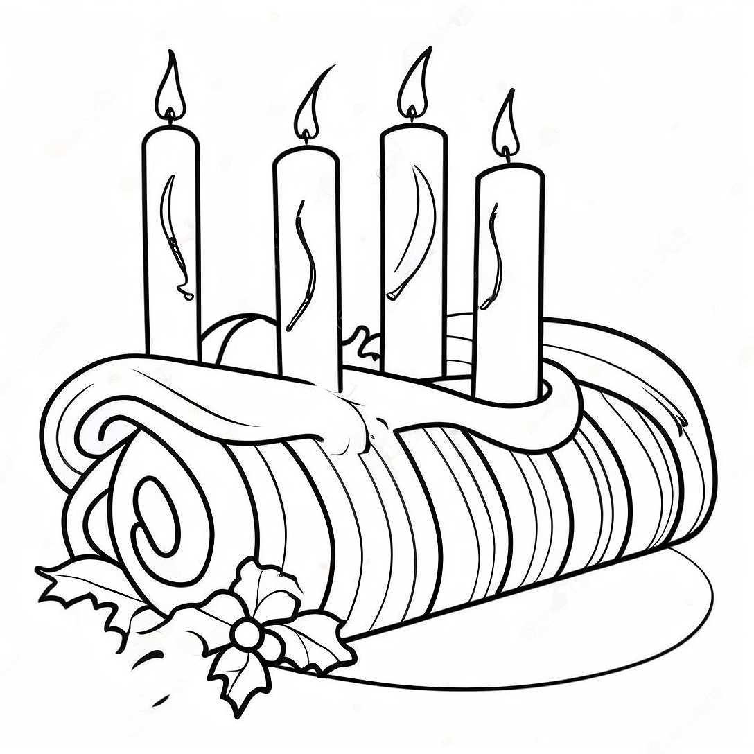 Festive Yule Log with Candles Coloring Page | Yule coloring page