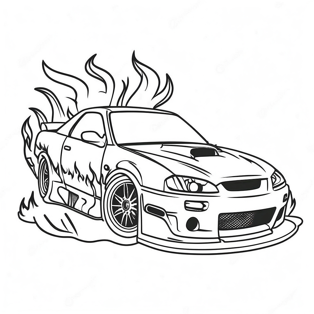 Cool Drift Car with Flames Coloring Page | Drift Car coloring page