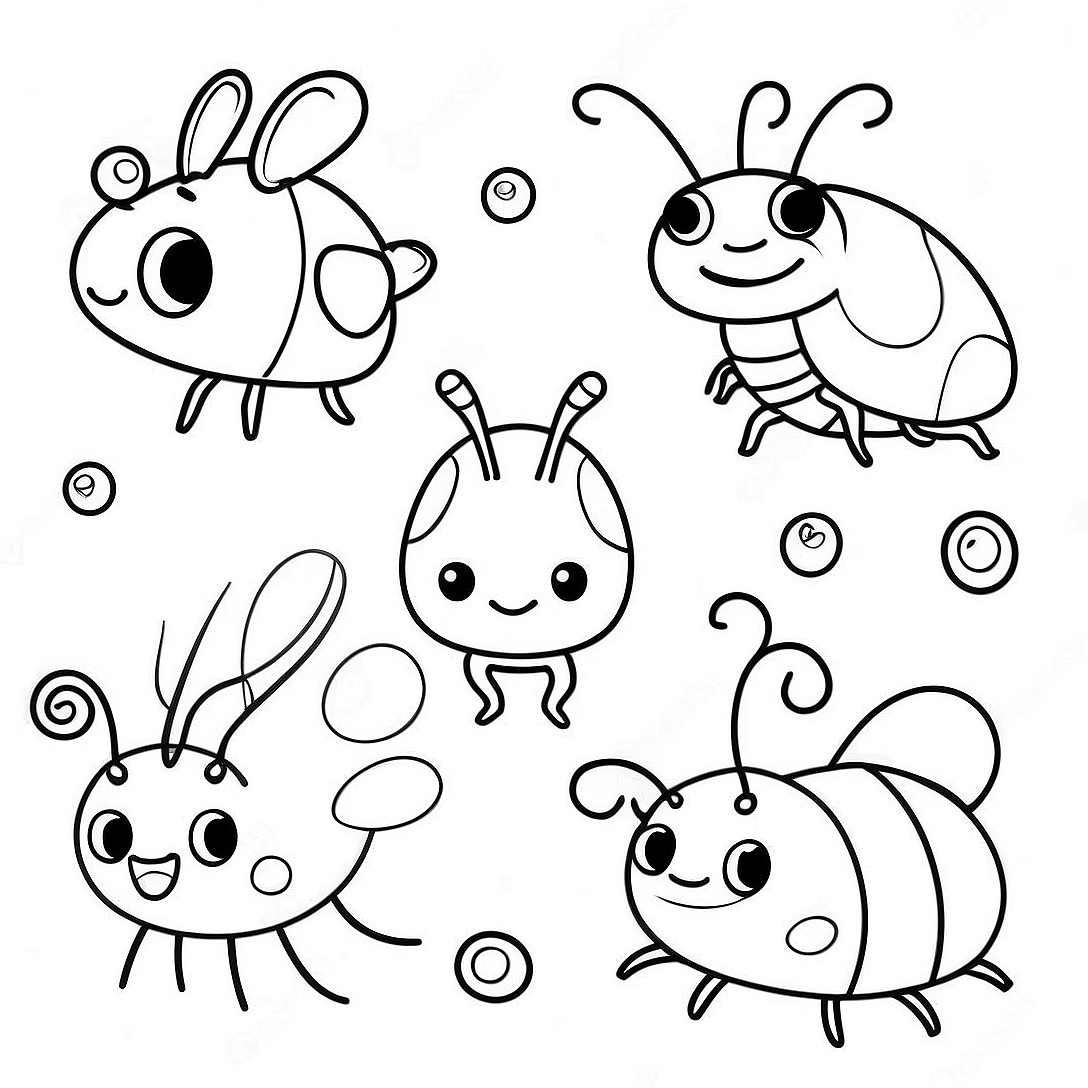 Cute Cartoon Bugs Coloring Page | Bugs coloring page