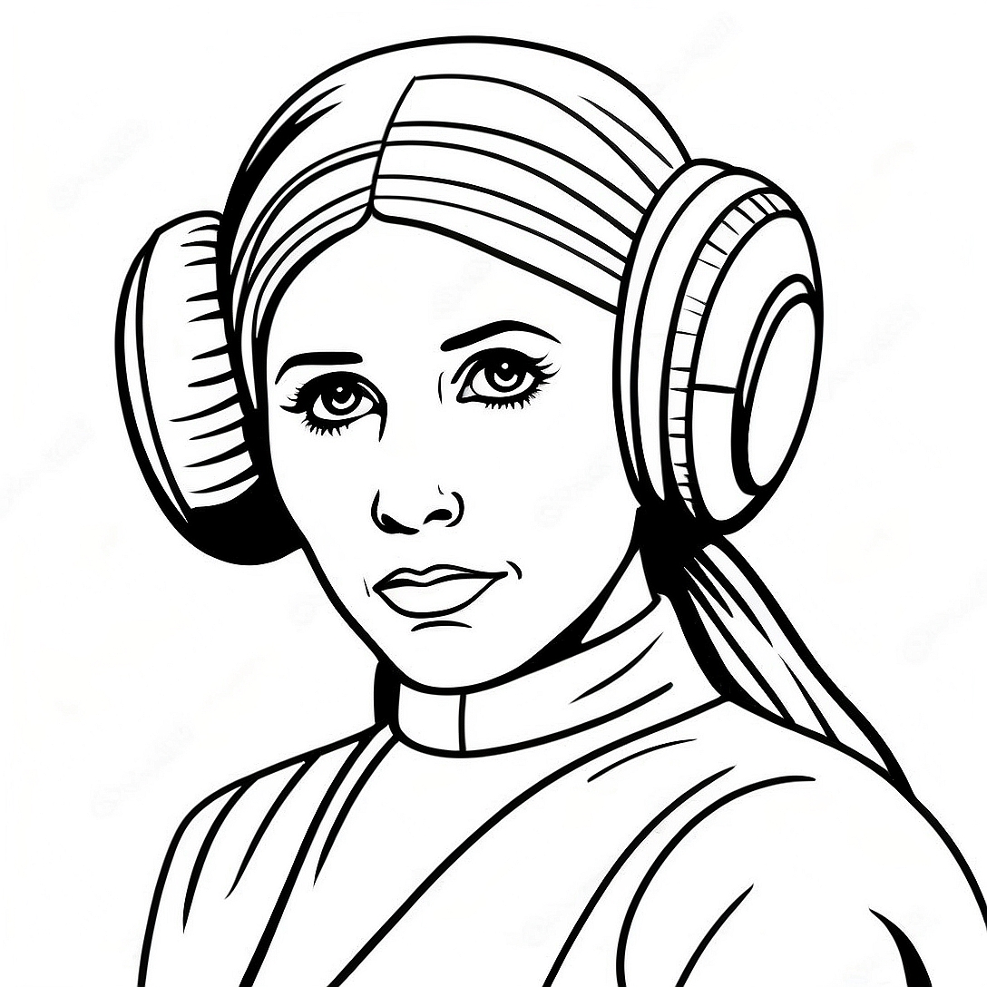 Princess Leia in Iconic Outfit Coloring Page | Princess Leia coloring page