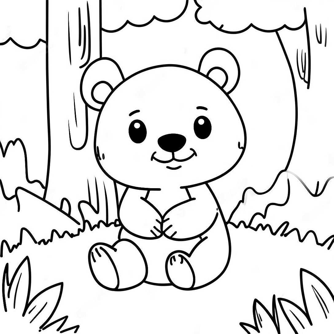 Cute Hey Bear in a Forest Coloring Page | Hey Bear coloring page