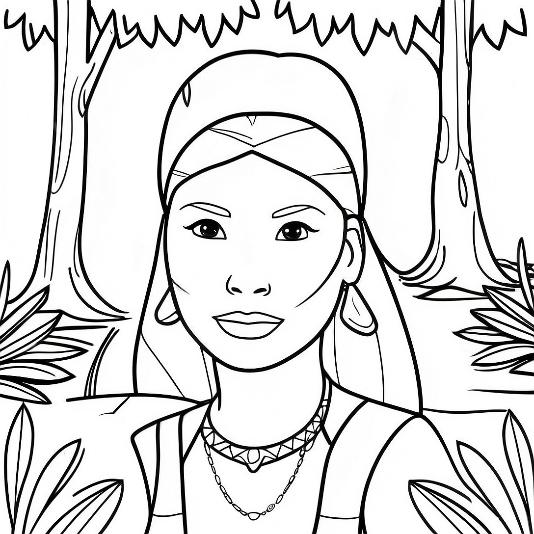 Pocahontas in a Beautiful Forest Coloring Page | Pocahontas coloring page