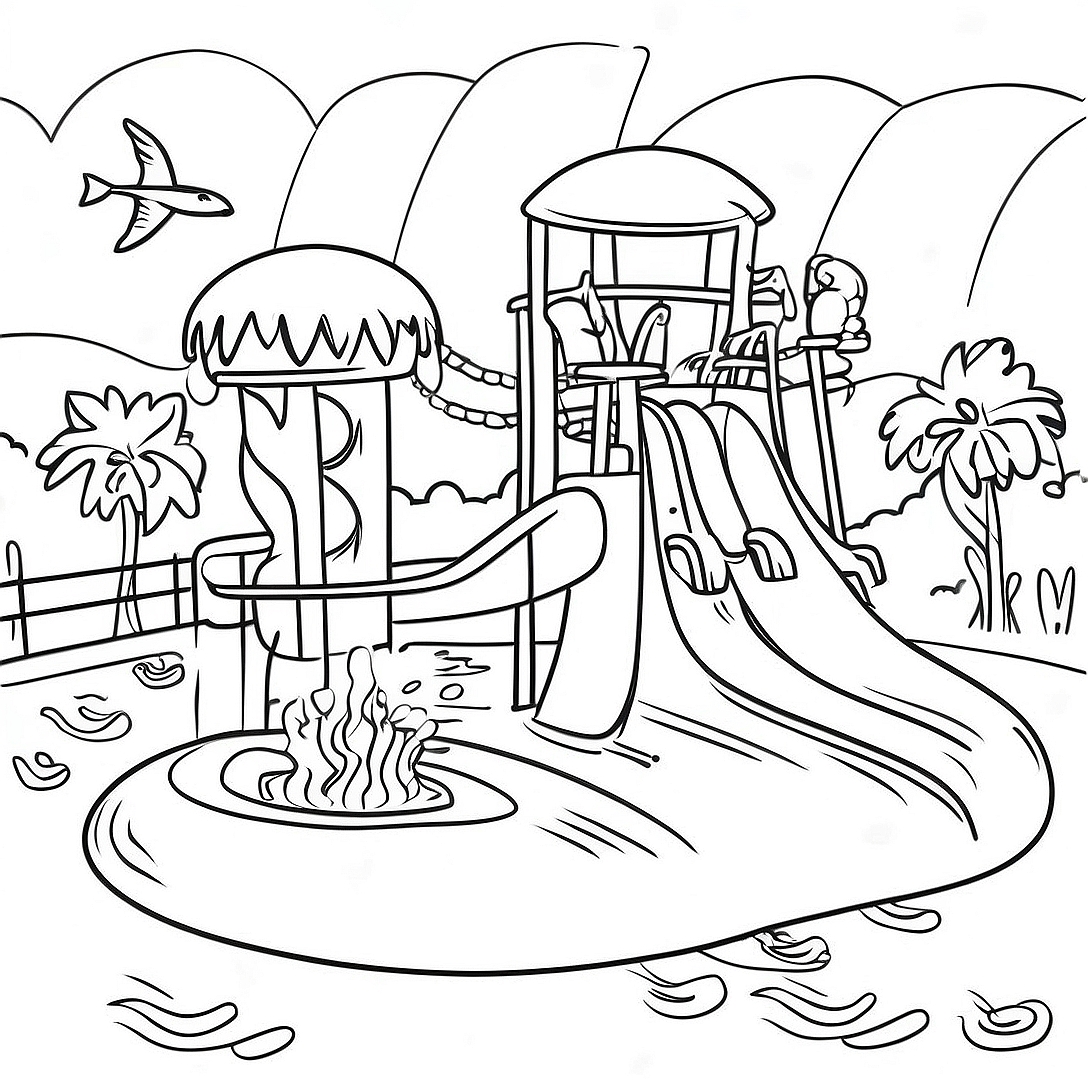 Water Park Fun Coloring Page | Water Park coloring page