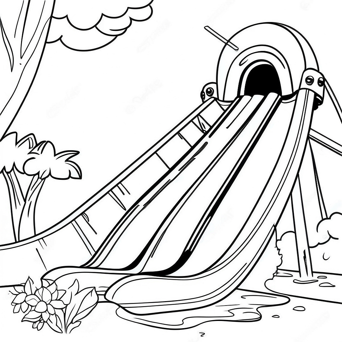 Exciting Water Slide Coloring Page | Water Park coloring page