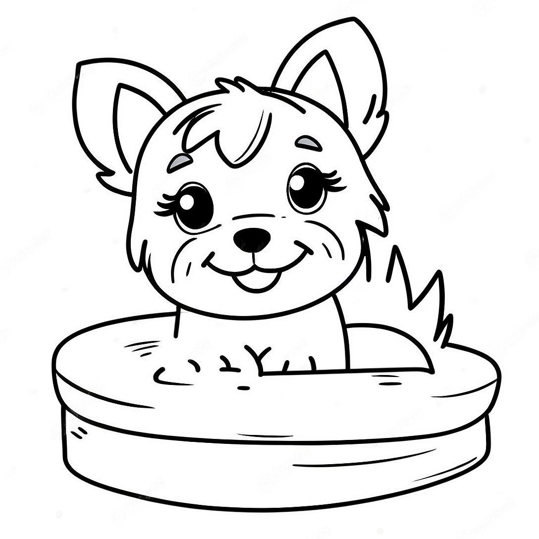 Cute Yorkie Playing with a Toy Coloring Page | Yorkie coloring page