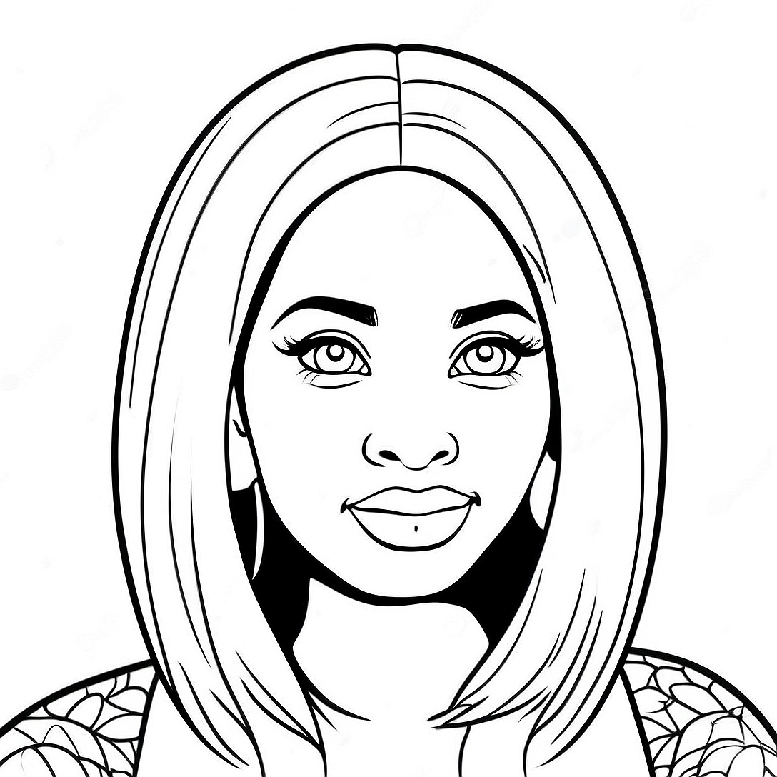 Nicki Minaj with Colorful Hair Coloring Page | Nicki Minaj coloring page