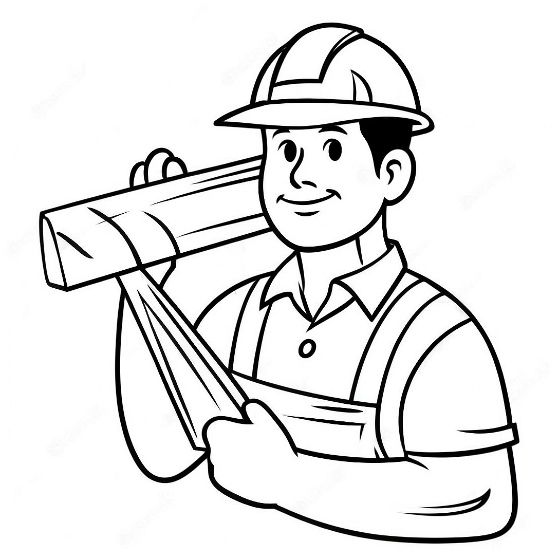 Hardworking Construction Worker with Hammer Coloring Page | Construction Worker coloring page