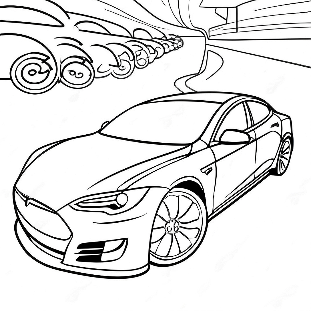 Tesla Model S Racing Coloring Page | Tesla coloring page