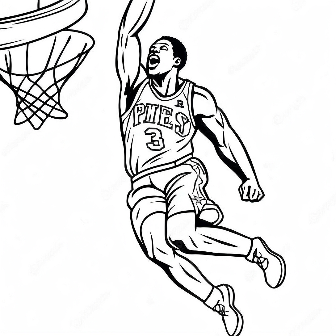 76ers Basketball Player Dunking Coloring Page | 76ers coloring page