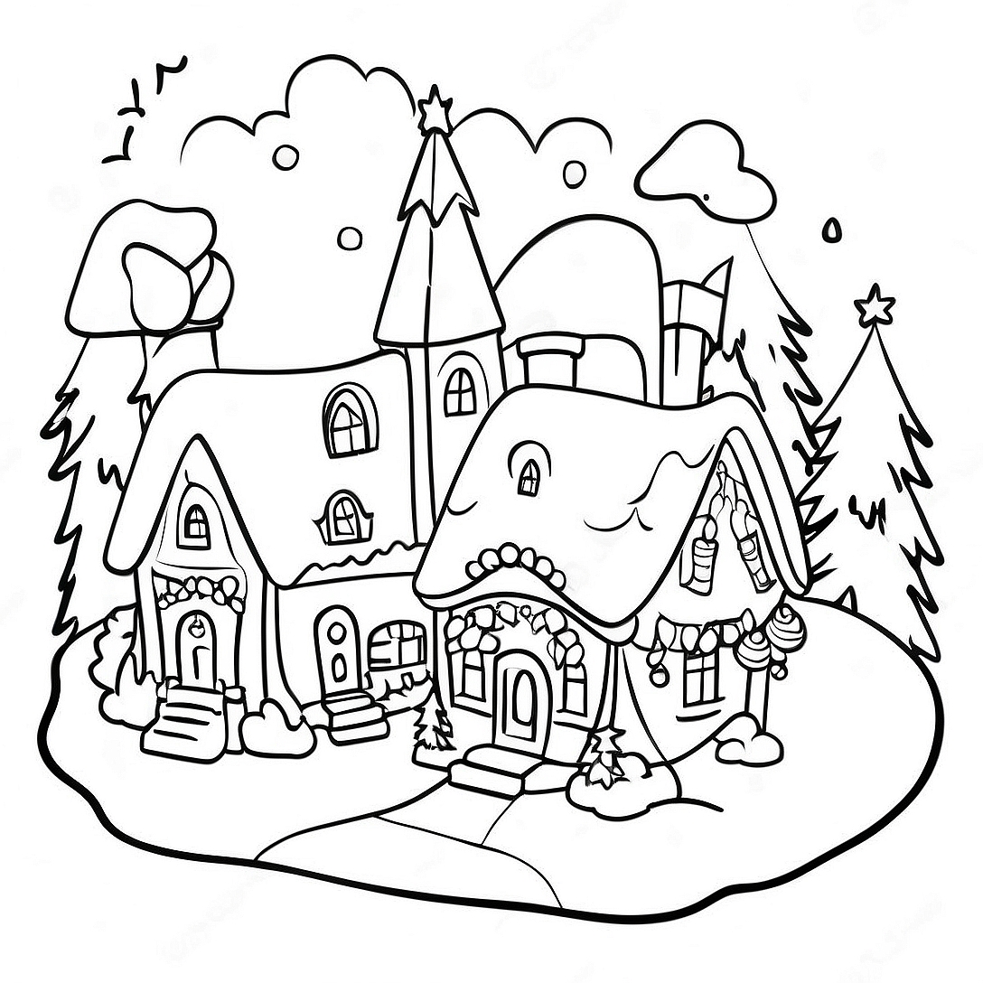Christmas Village Coloring Page | Christmas Village coloring page