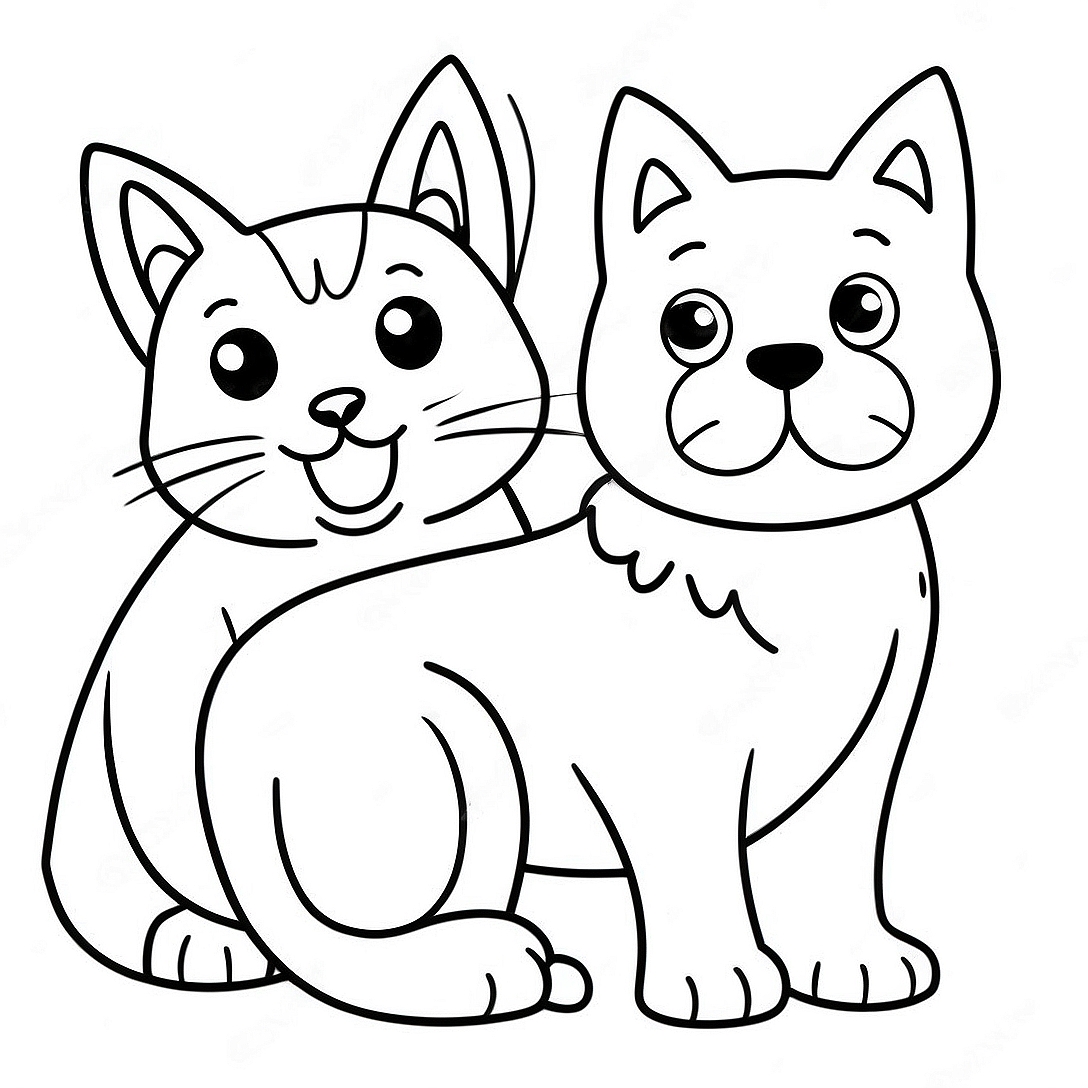 Dog and Cat Coloring Page | Dog and Cat coloring page