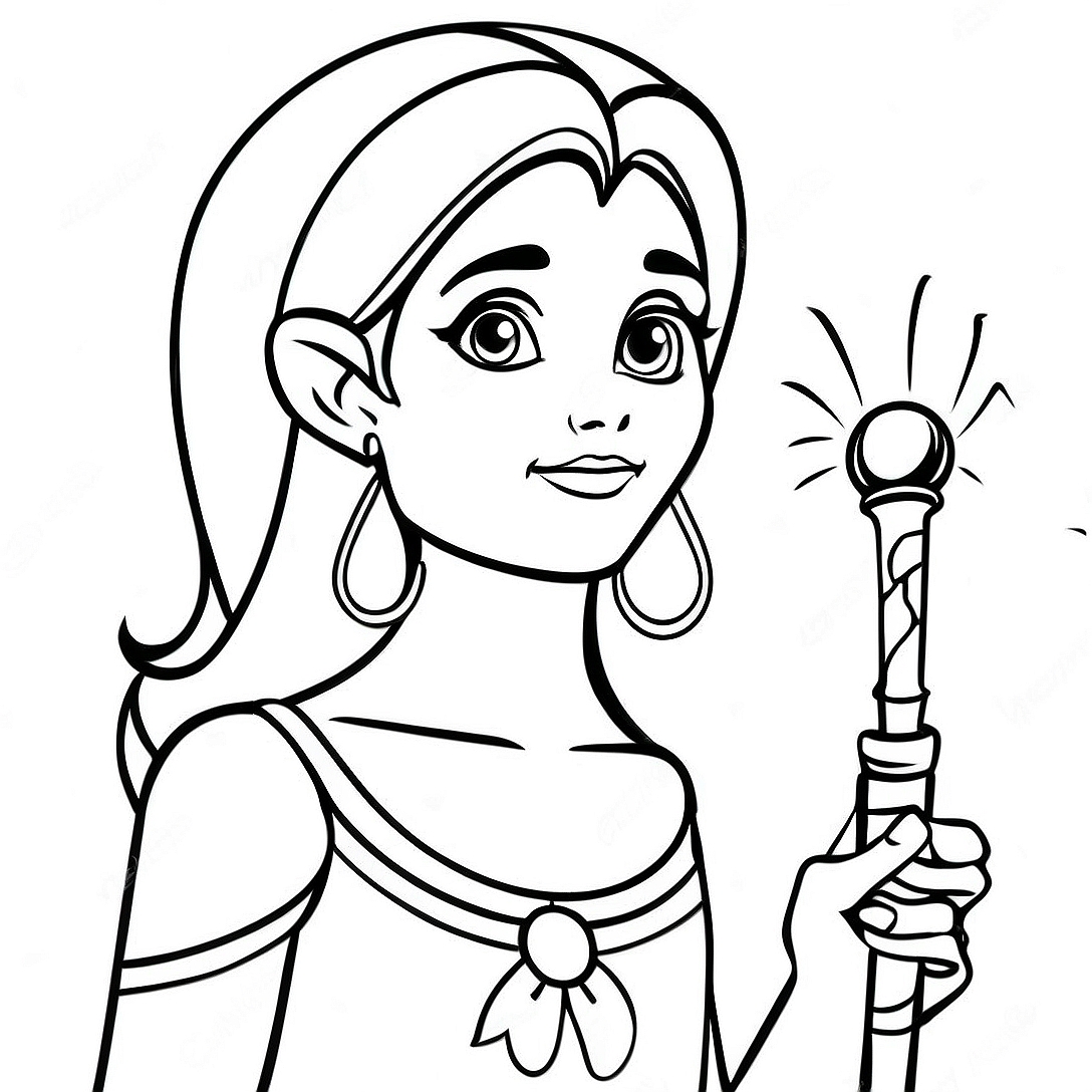 Elena with Magical Scepter Coloring Page | Elena of Avalor coloring page