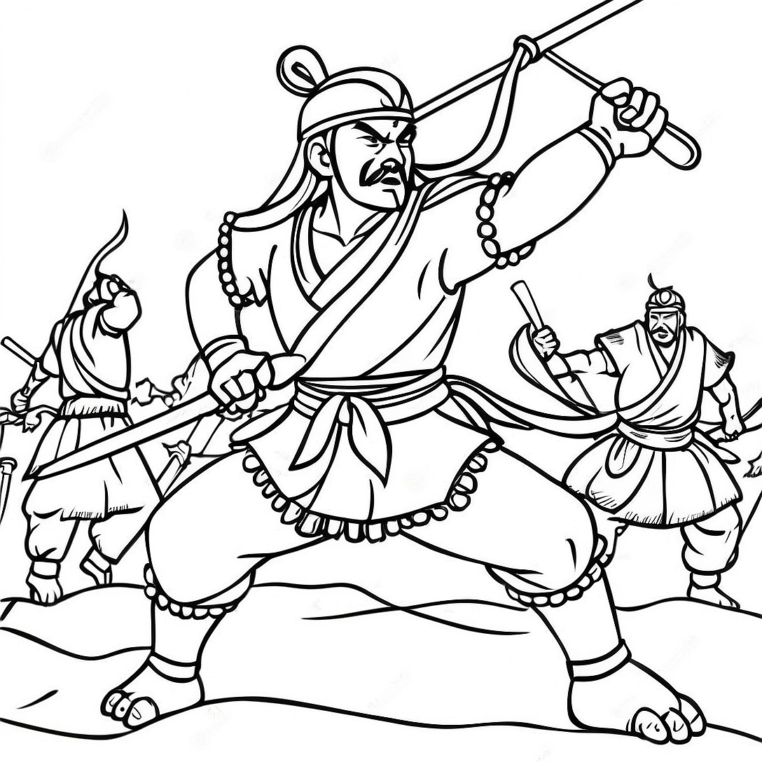 Mitsuri in Battle Pose Coloring Page | Demon Slayer Mitsuri coloring page