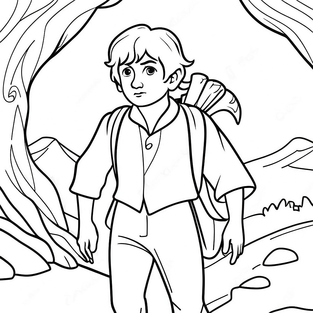 Frodo Baggins Adventurous Journey Coloring Page | Lord of the Rings coloring page
