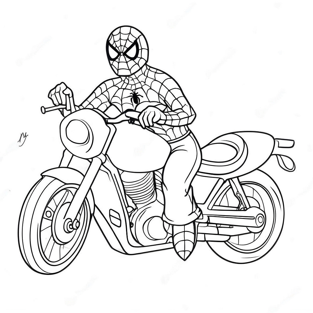 Spiderman on a Cool Motorcycle Coloring Page | Spiderman Motorcycle coloring page
