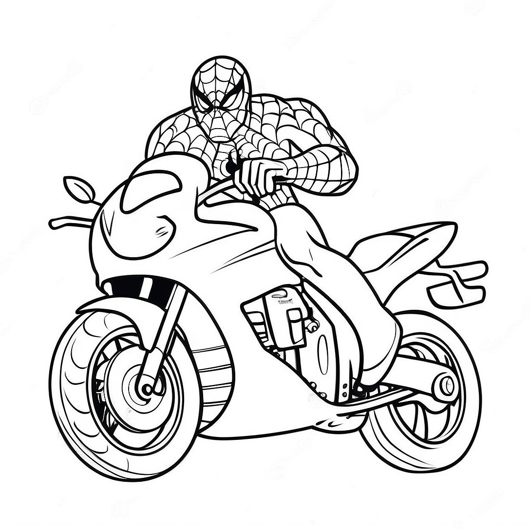 Spiderman Riding a Fast Motorcycle Coloring Page | Spiderman Motorcycle coloring page