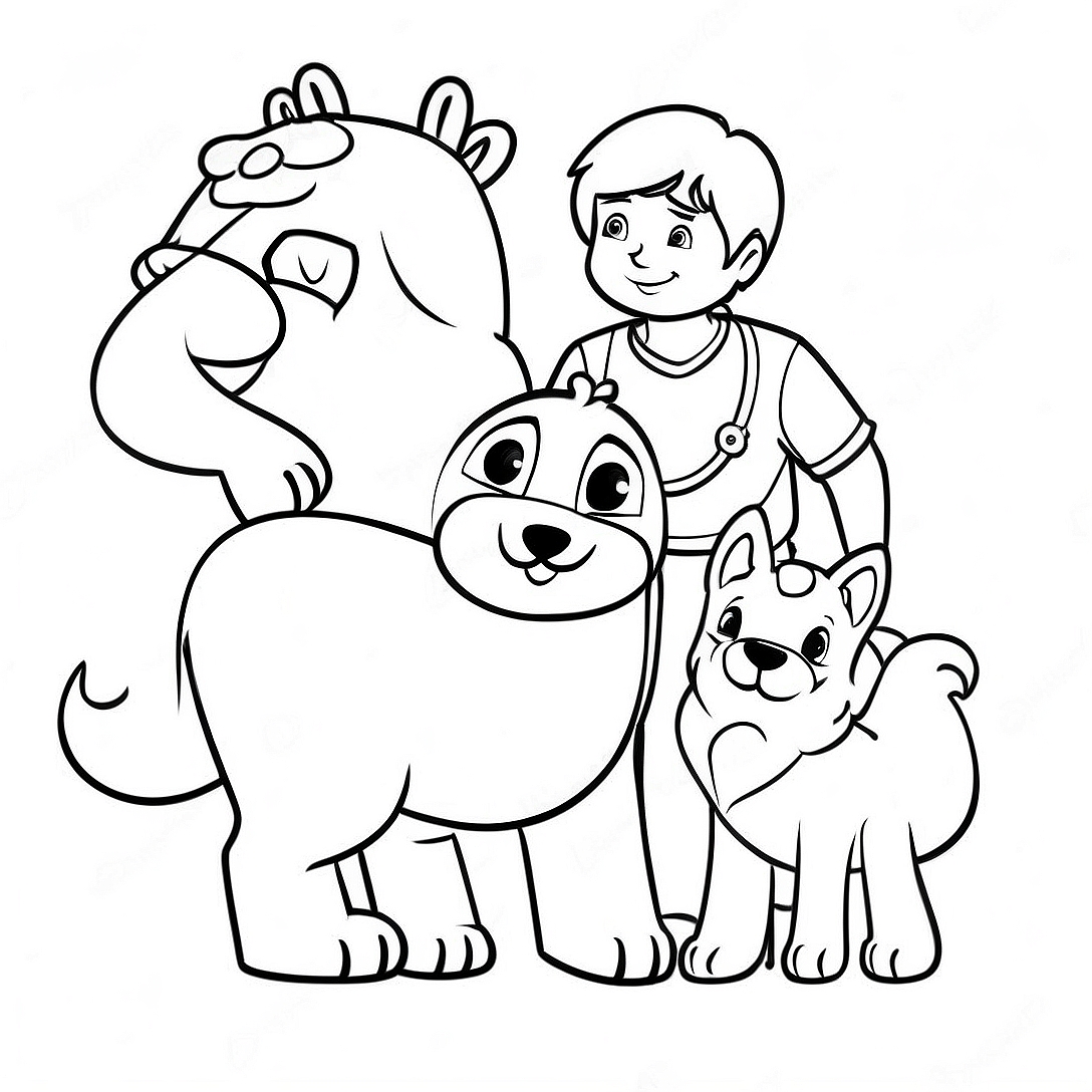 Brave Ryder with His Pup Friends Coloring Page | Ryder Paw Patrol coloring page