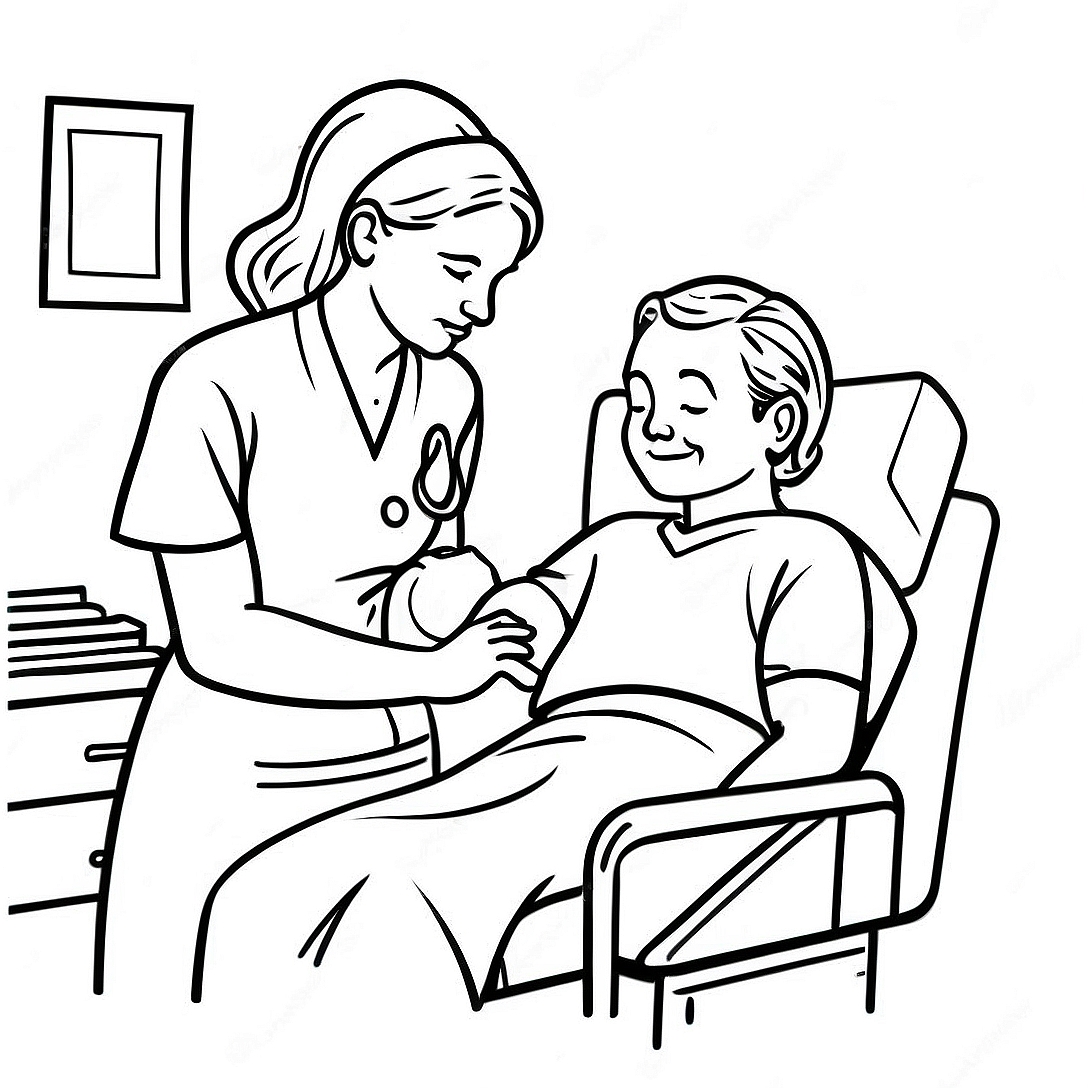Caring Nurse Helping Patient Coloring Page | Nurse Appreciation coloring page