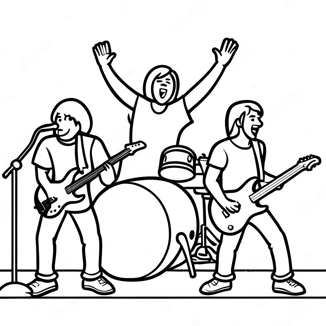 Energetic Rock Band Performance Coloring Page | Rock Band coloring page