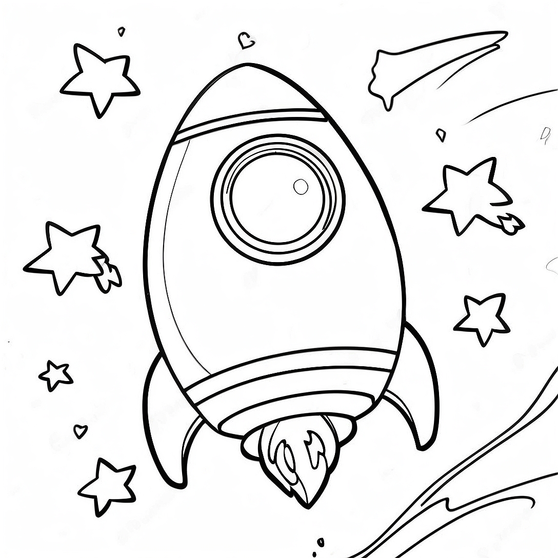 Colorful Rocket Ship in Space Coloring Page | Rocket Ship coloring page