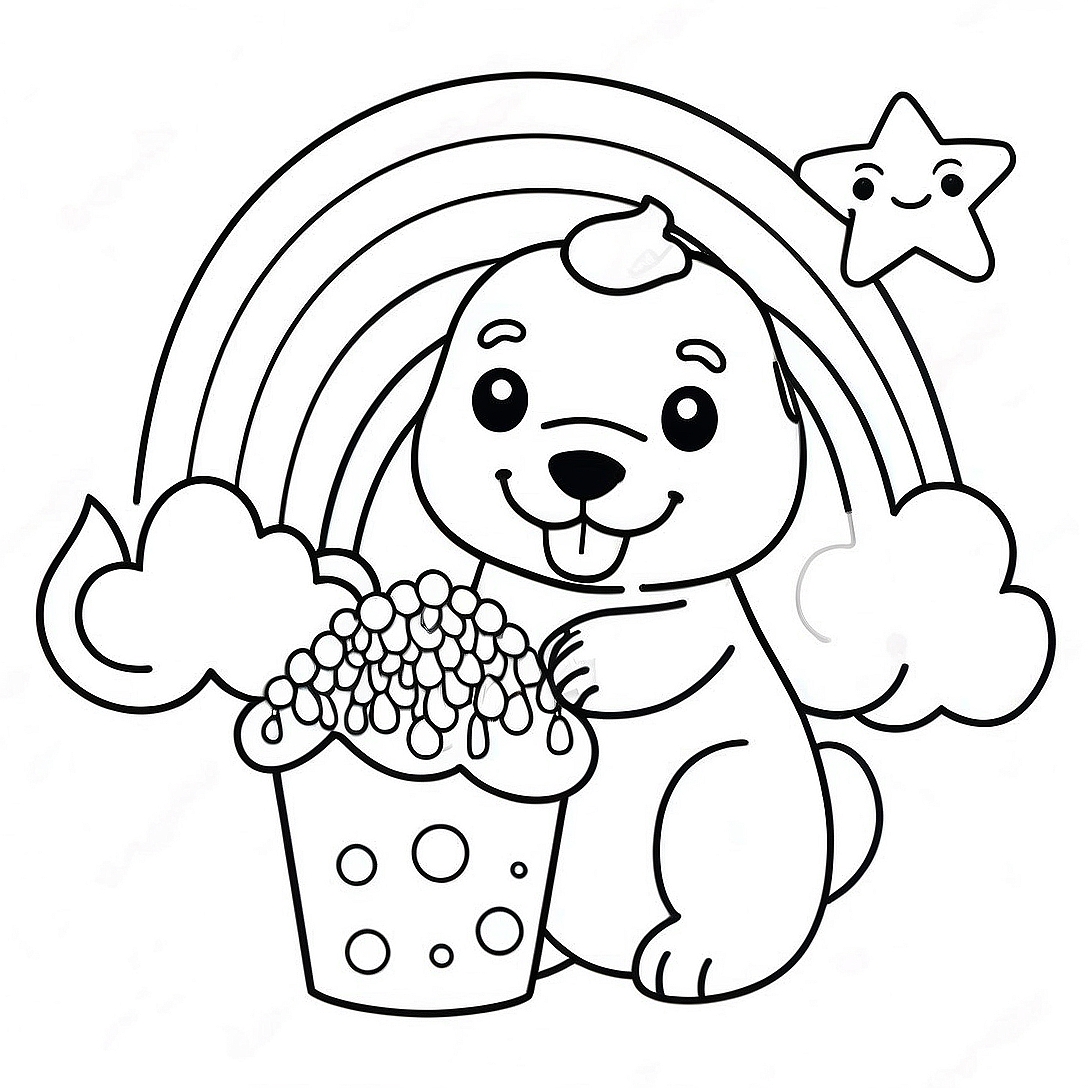 Magical Puppycorn in a Rainbow Coloring Page | Puppycorn coloring page