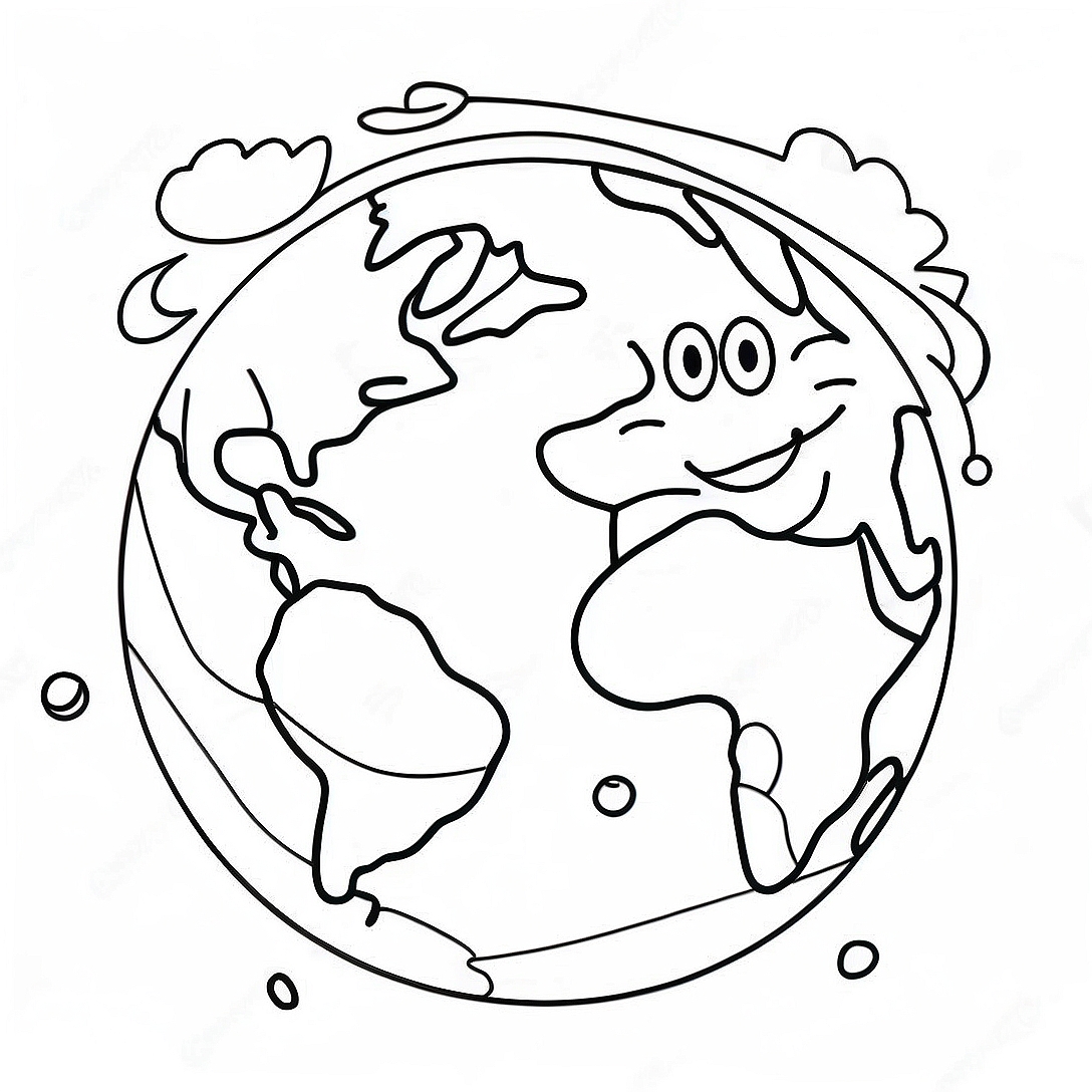 Colorful Earth with Smiling Faces Coloring Page | Happy Earth Day coloring page