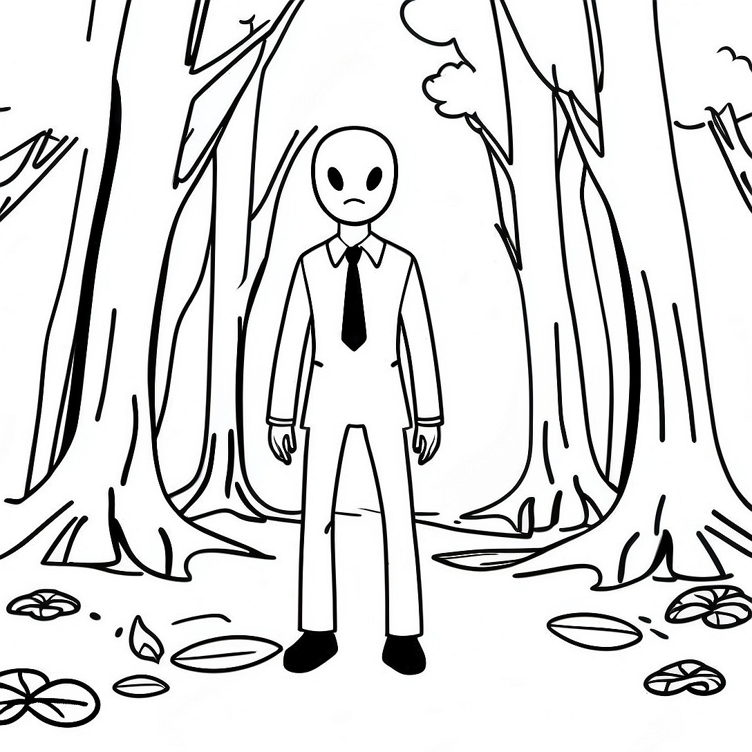 Creepy Slenderman Forest Coloring Page | Slenderman coloring page